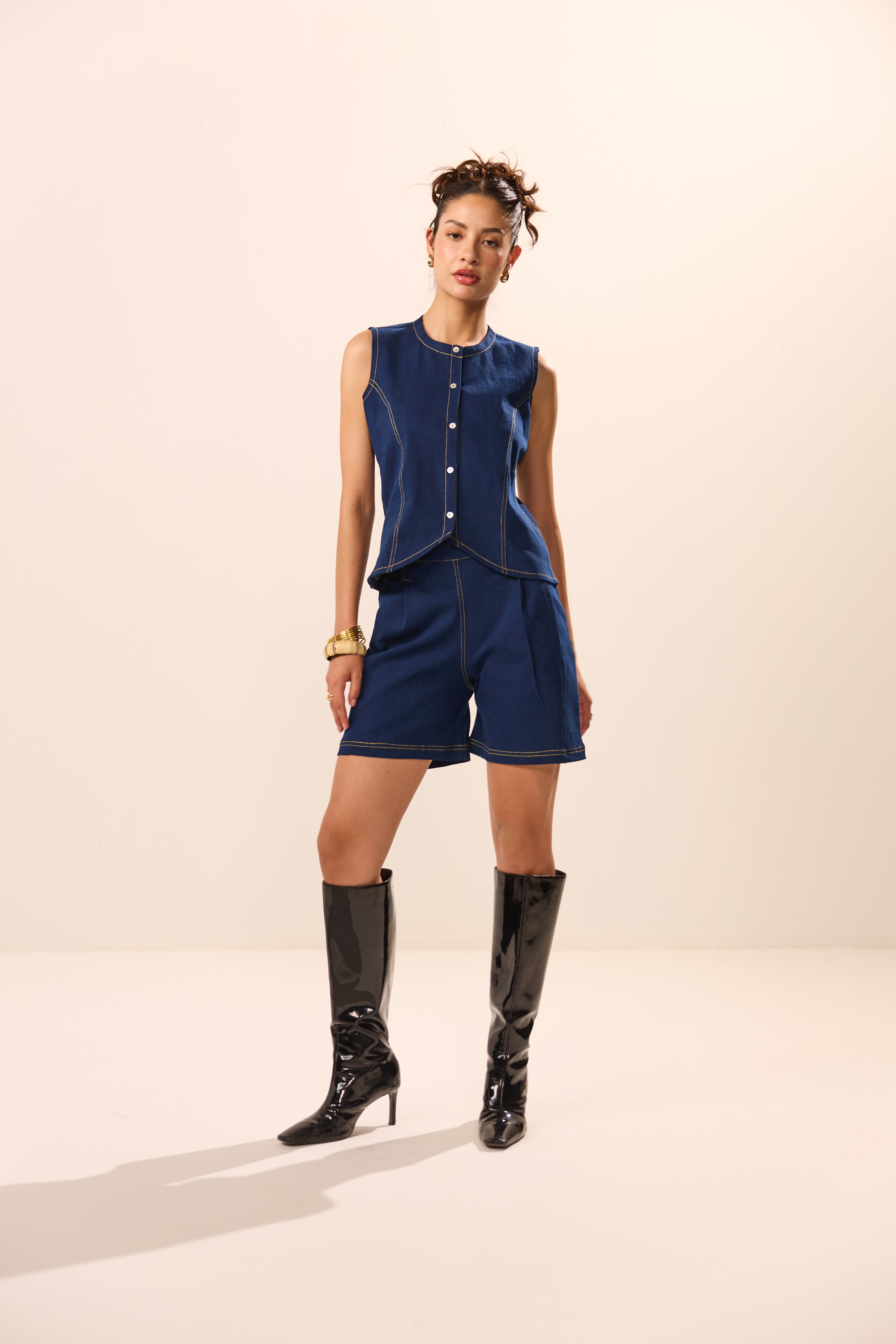 Cora Denim Top with Shorts