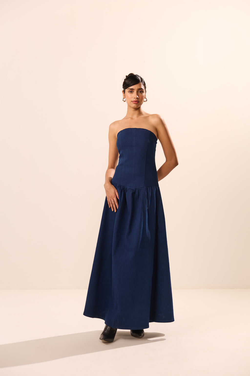 Cassie Denim Off Shoulder Maxi Dress
