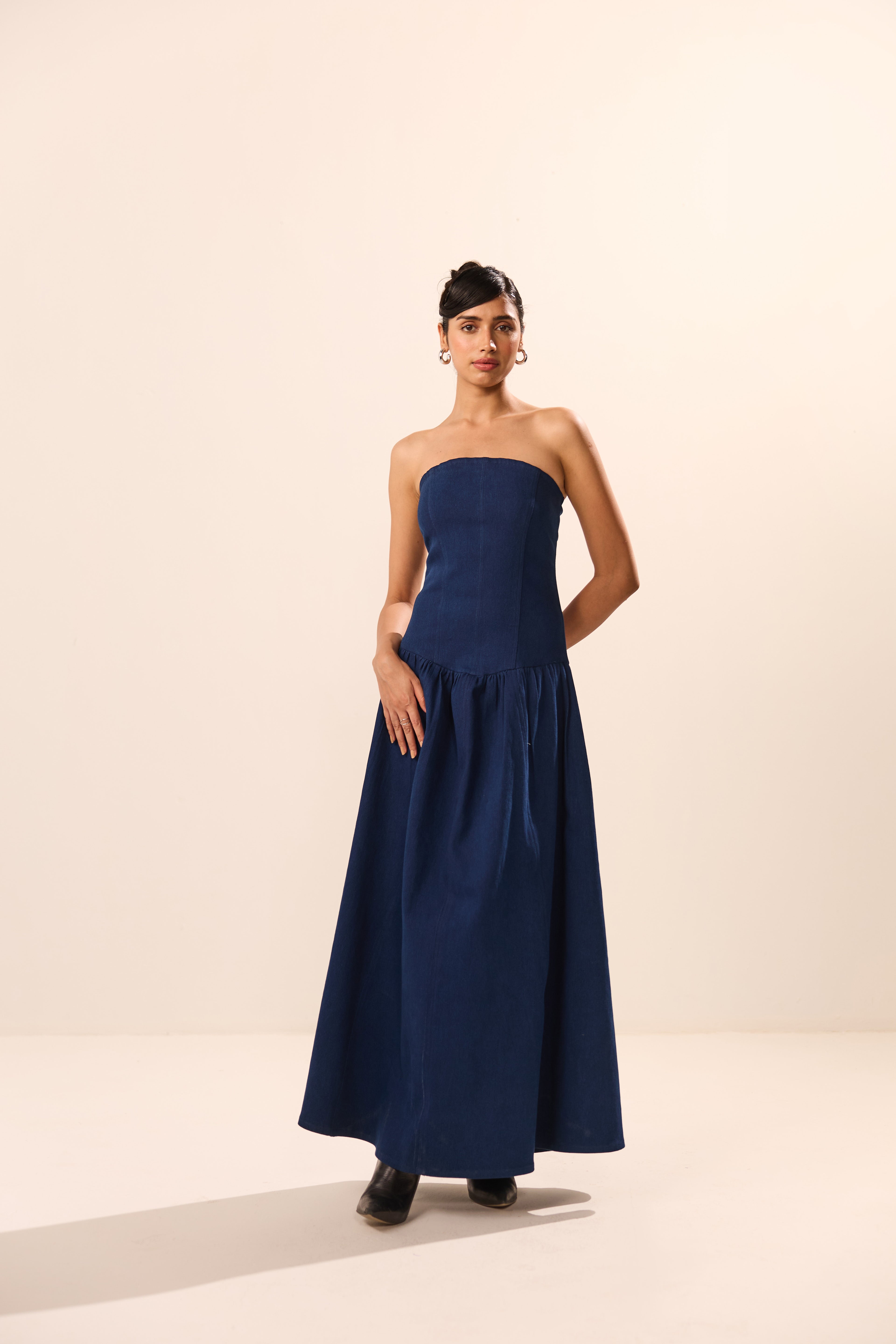 Cassie Denim Off Shoulder Maxi Dress