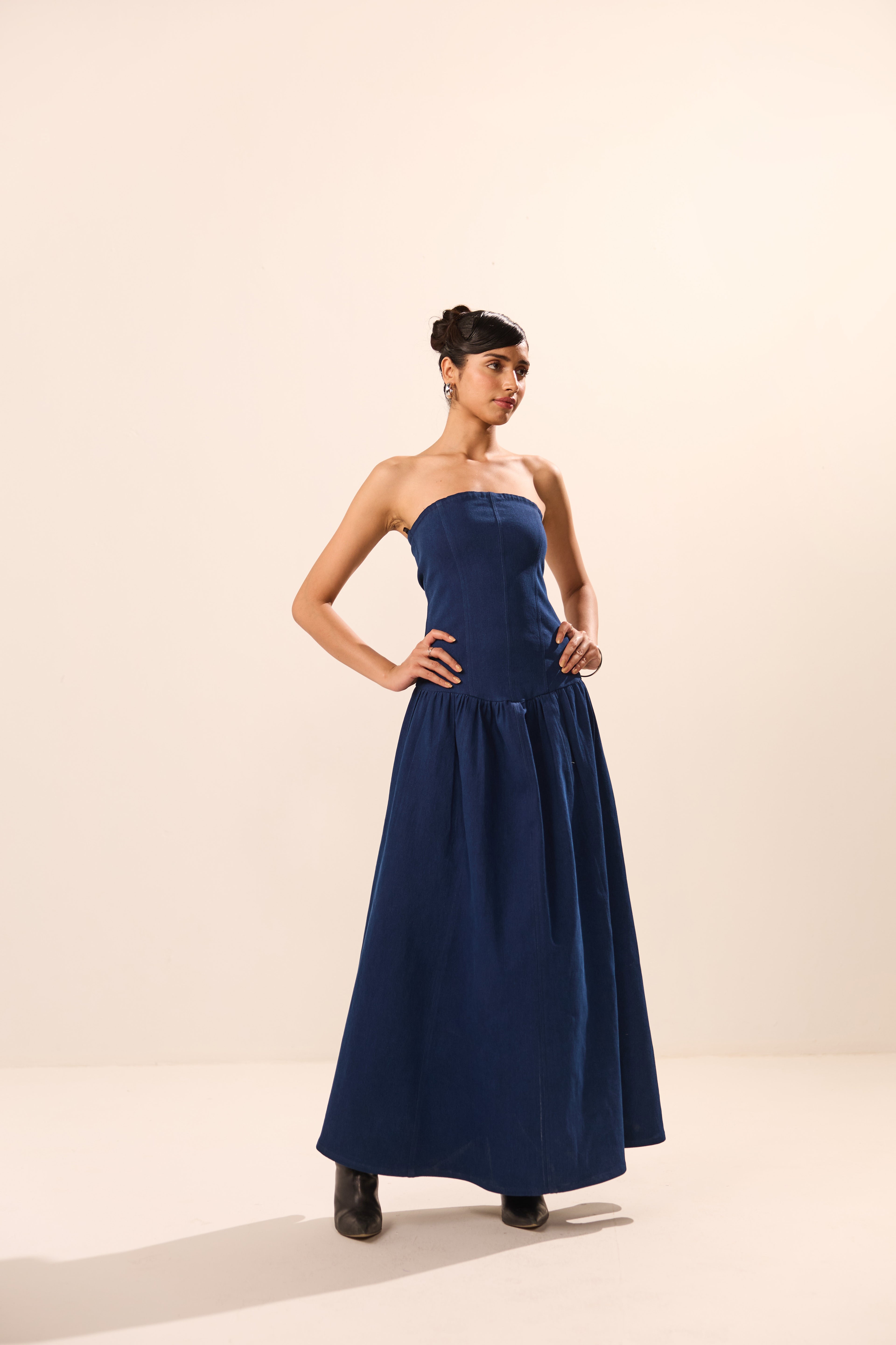 Cassie Denim Off Shoulder Maxi Dress