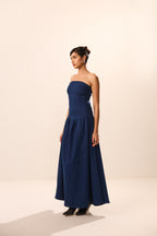 Cassie Denim Off Shoulder Maxi Dress