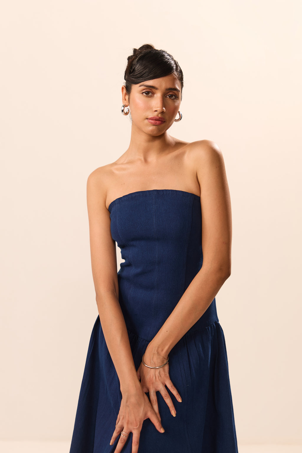 Cassie Denim Off Shoulder Maxi Dress