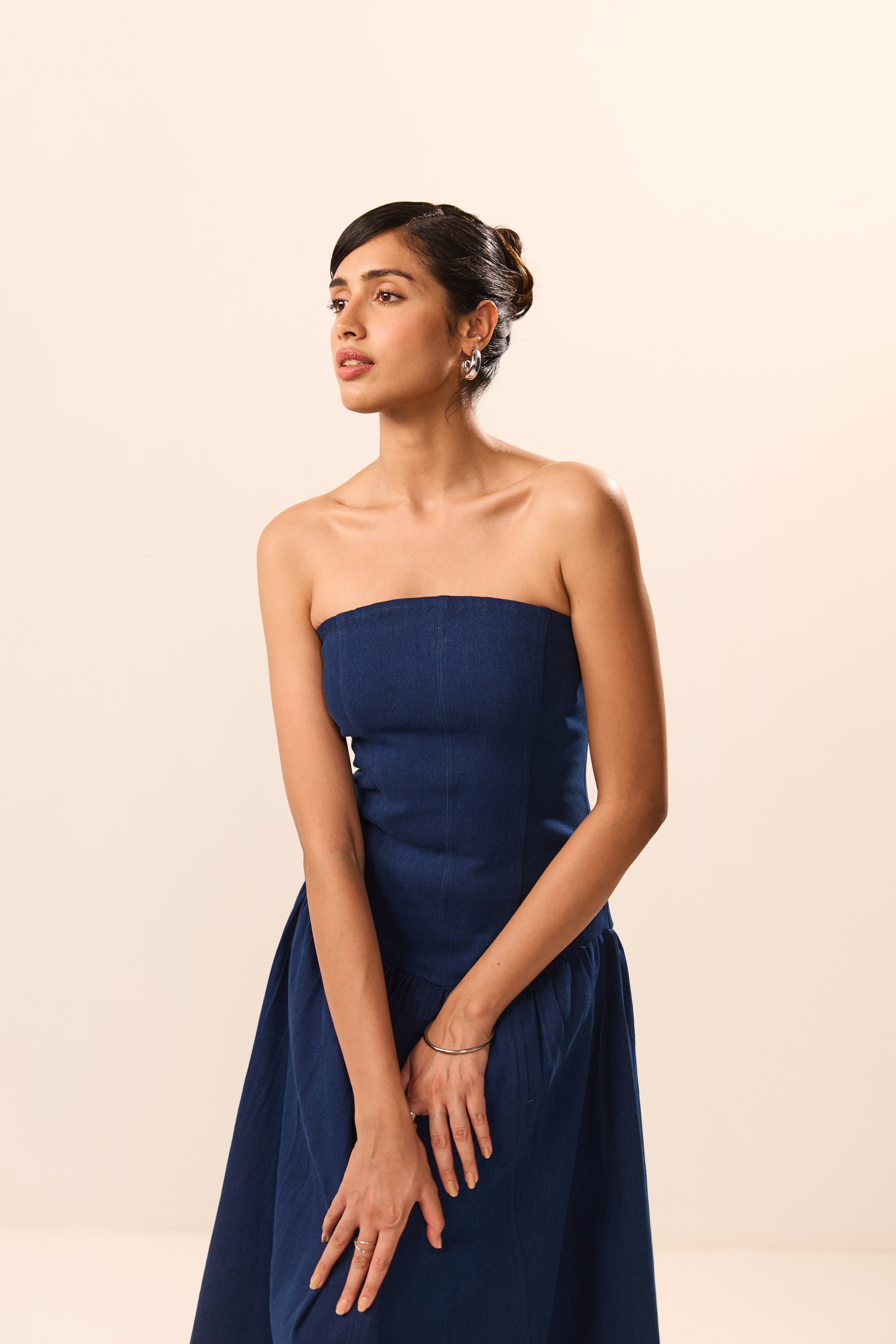 Cassie Denim Off Shoulder Maxi Dress