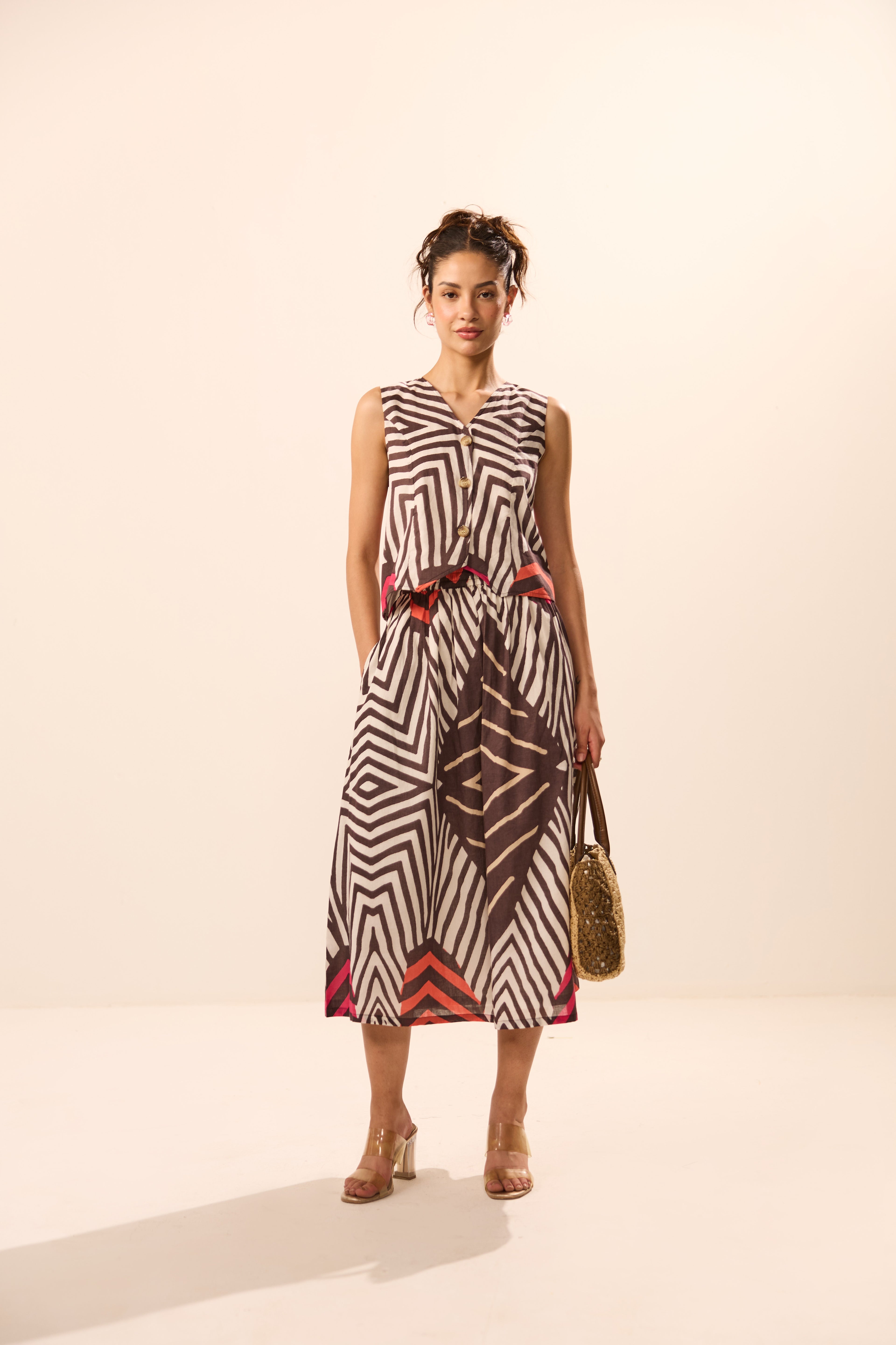 Cosette Button Front Top with Skirt