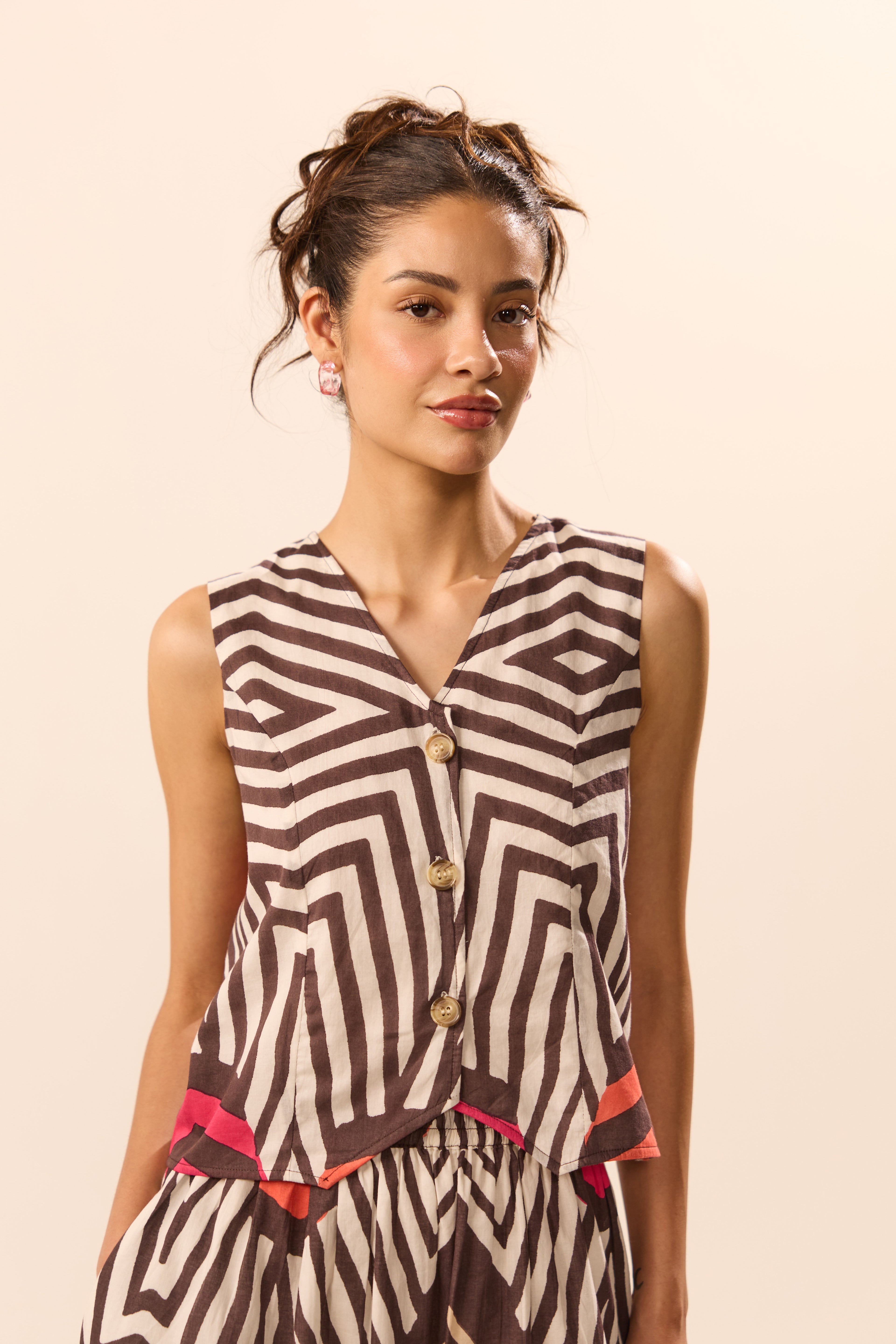 Cosette Button Front Top with Skirt