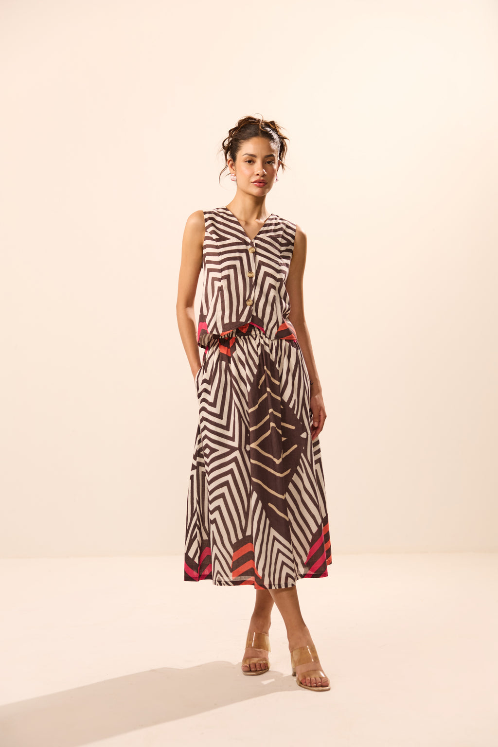 Cosette Button Front Top with Skirt