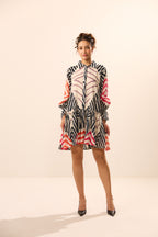Vienna Collar Flared Geometric Mini Dress