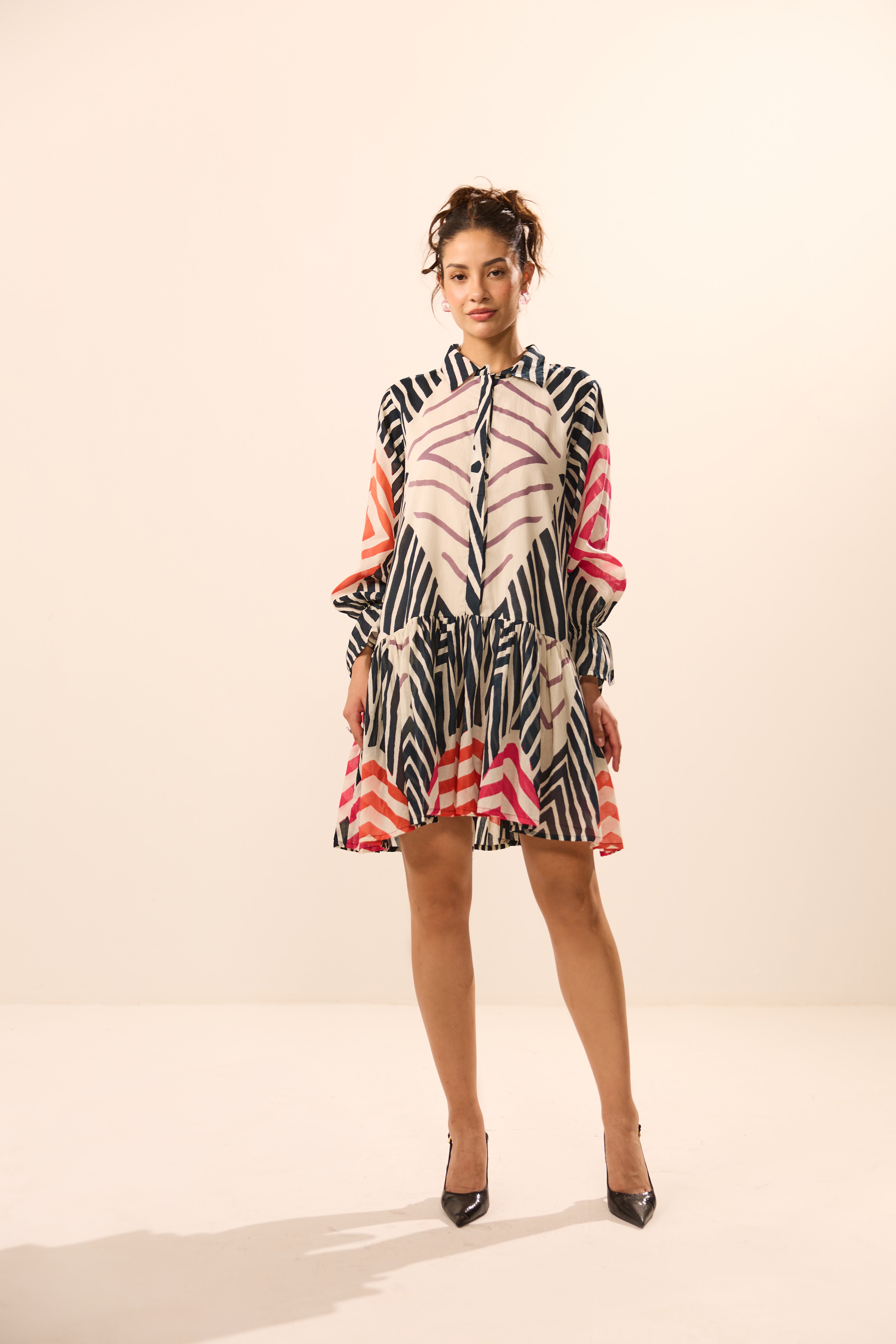 Vienna Collar Flared Geometric Mini Dress