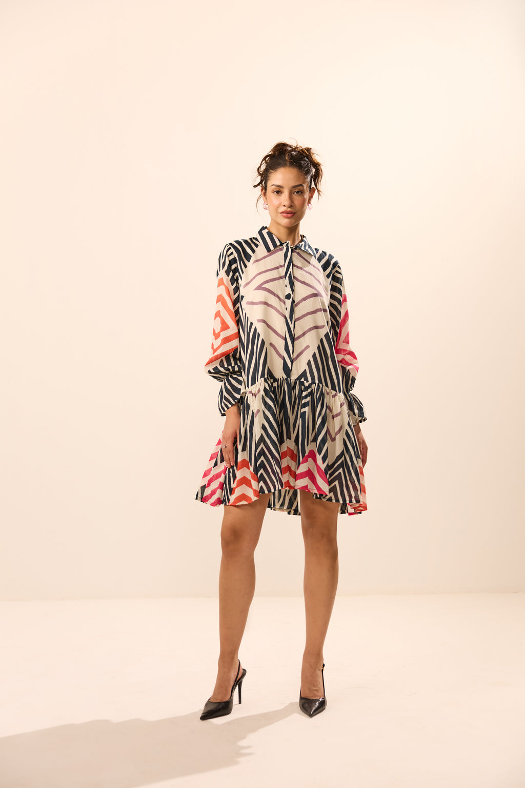 Vienna Collar Flared Geometric Mini Dress
