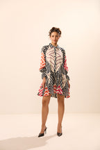 Vienna Collar Flared Geometric Mini Dress
