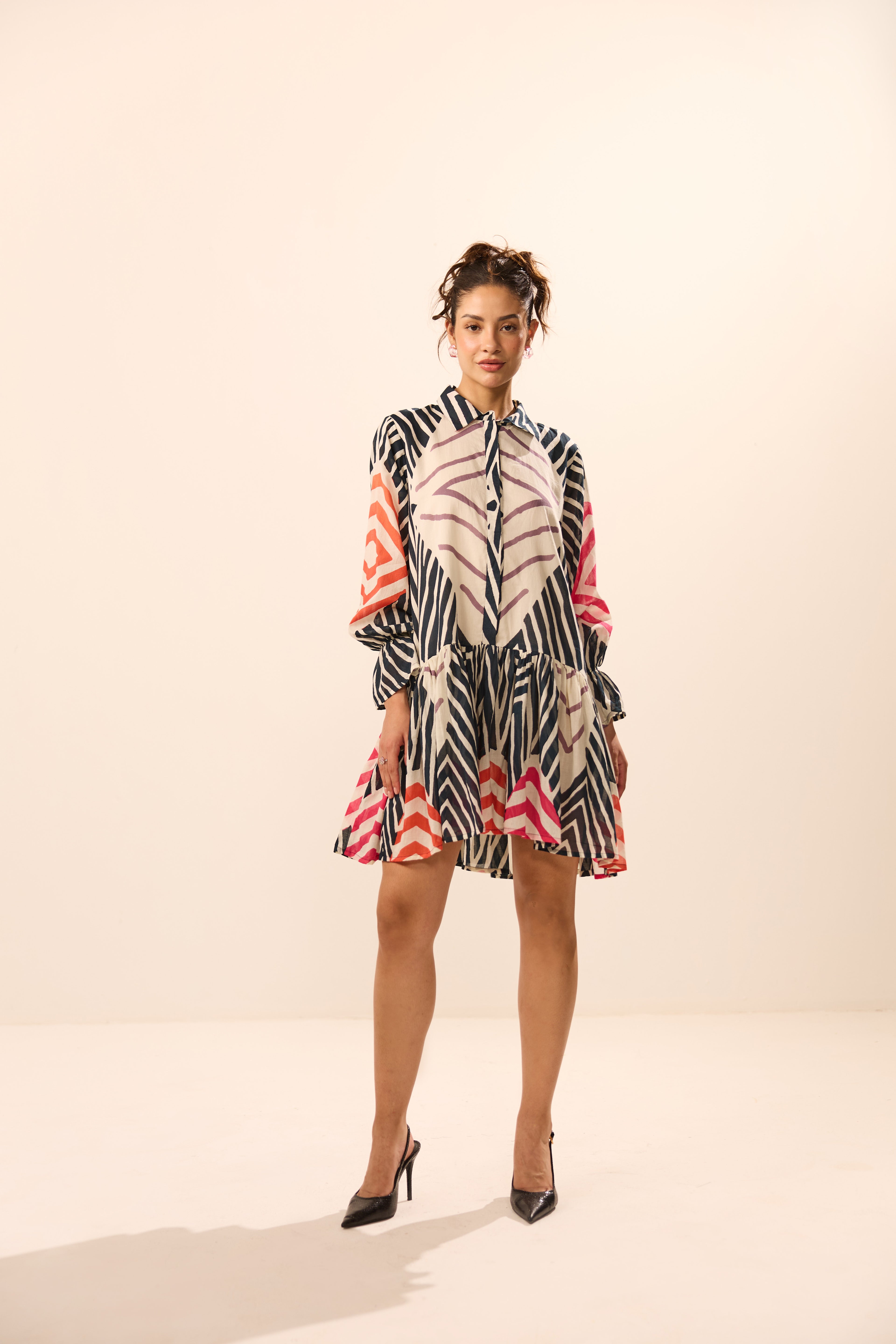 Vienna Collar Flared Geometric Mini Dress