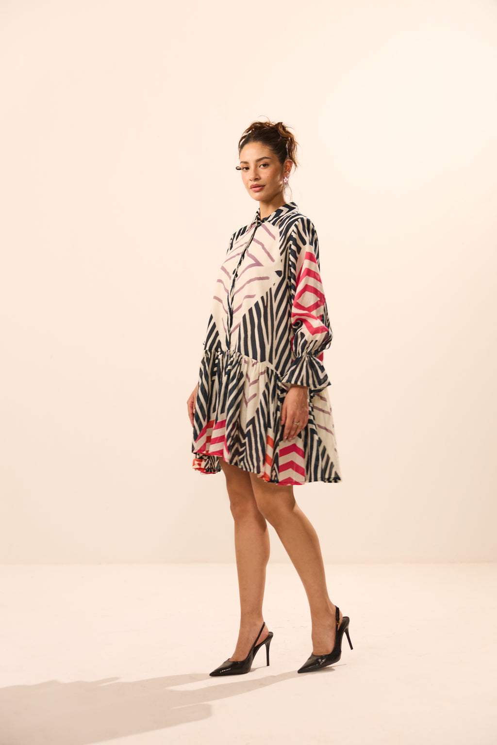Vienna Collar Flared Geometric Mini Dress