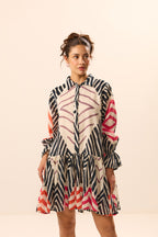 Vienna Collar Flared Geometric Mini Dress