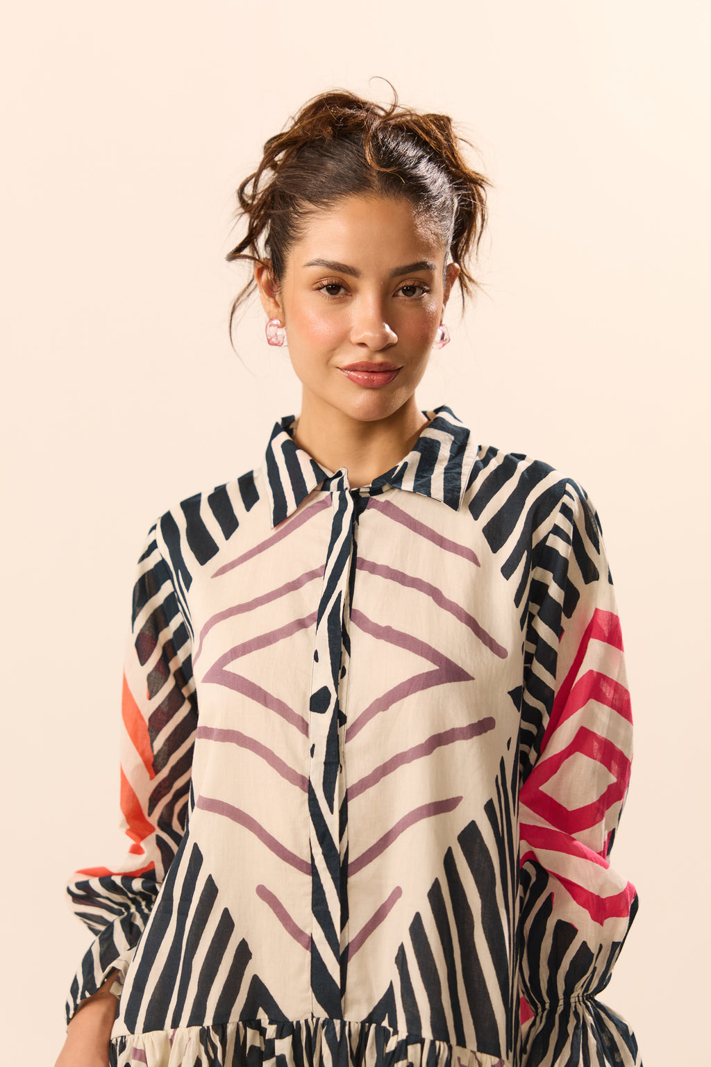 Vienna Collar Flared Geometric Mini Dress
