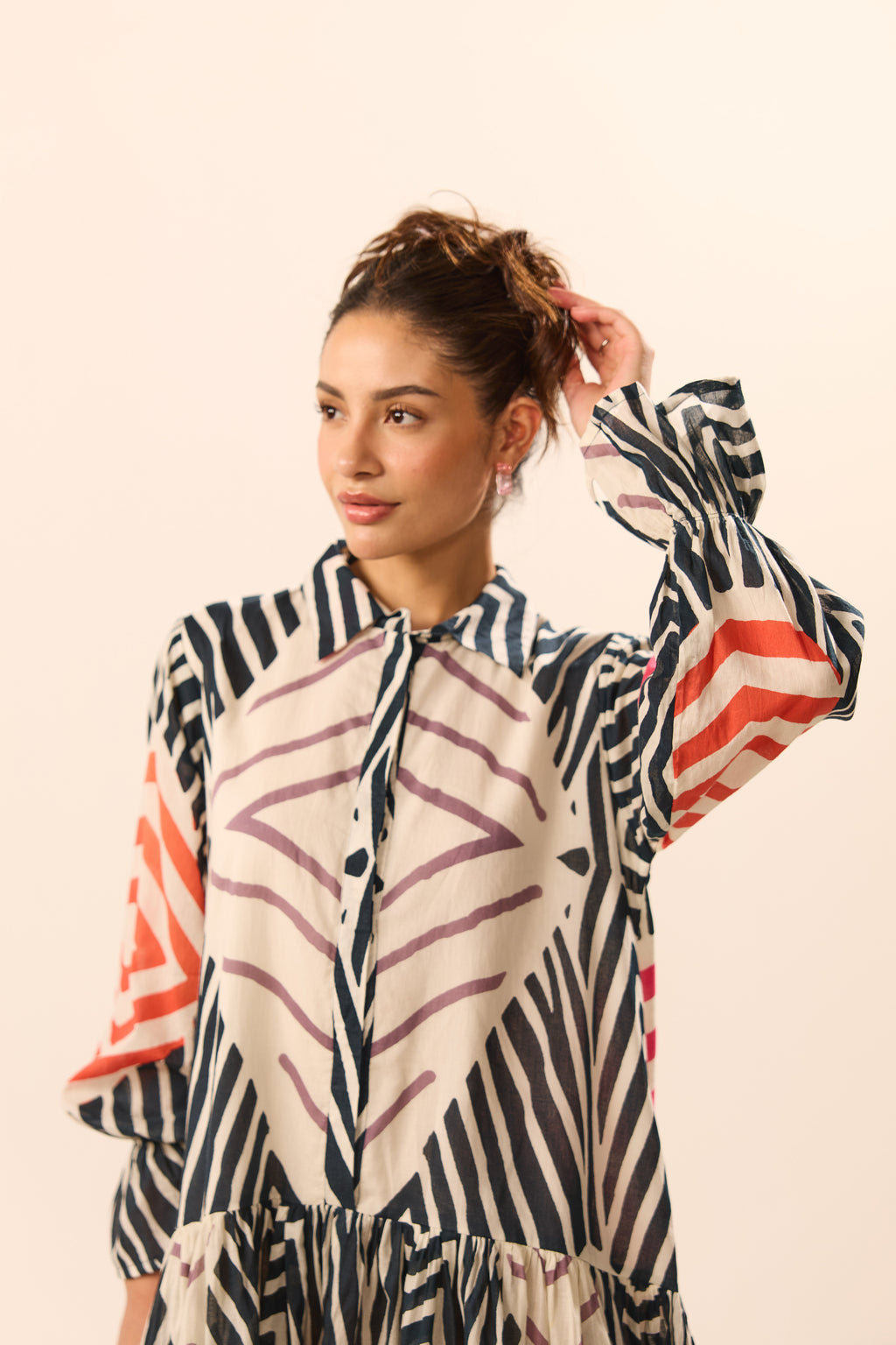 Vienna Collar Flared Geometric Mini Dress