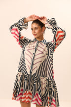 Vienna Collar Flared Geometric Mini Dress