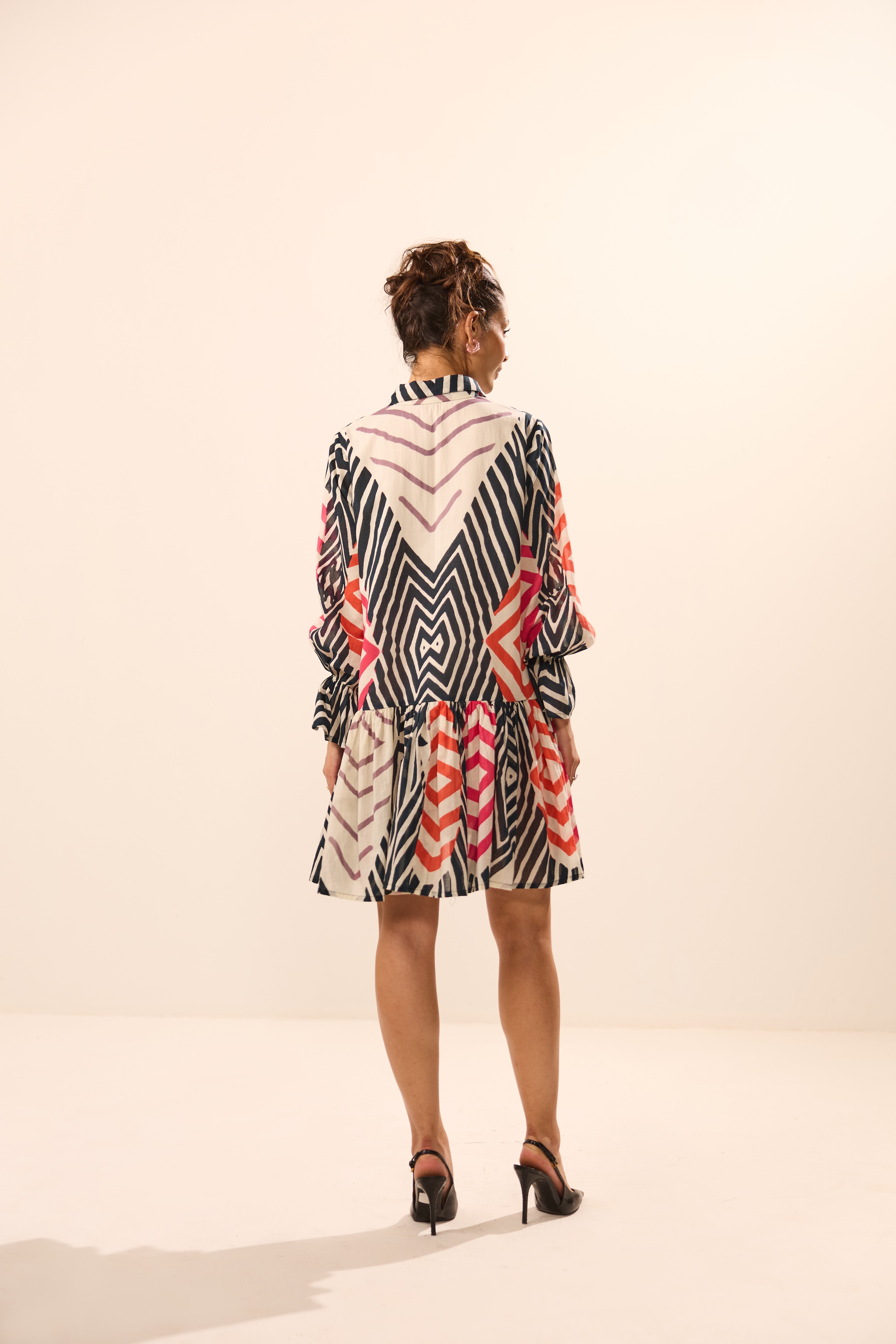 Vienna Collar Flared Geometric Mini Dress