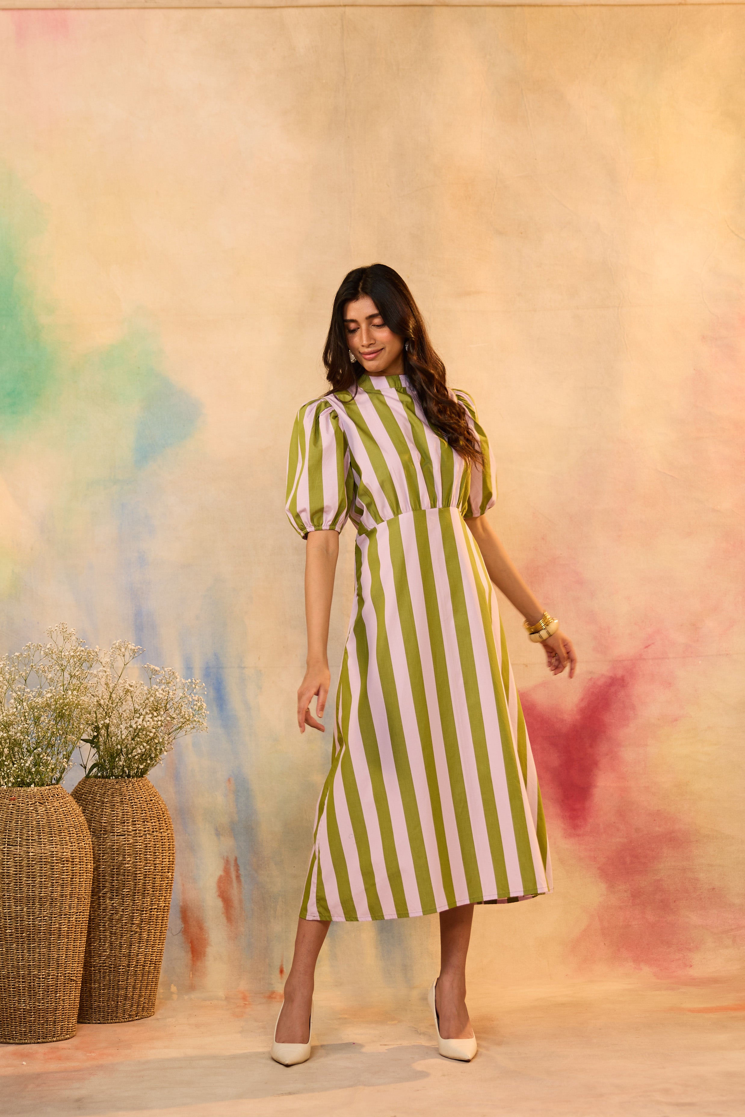 Nooris Striped Midi Dress