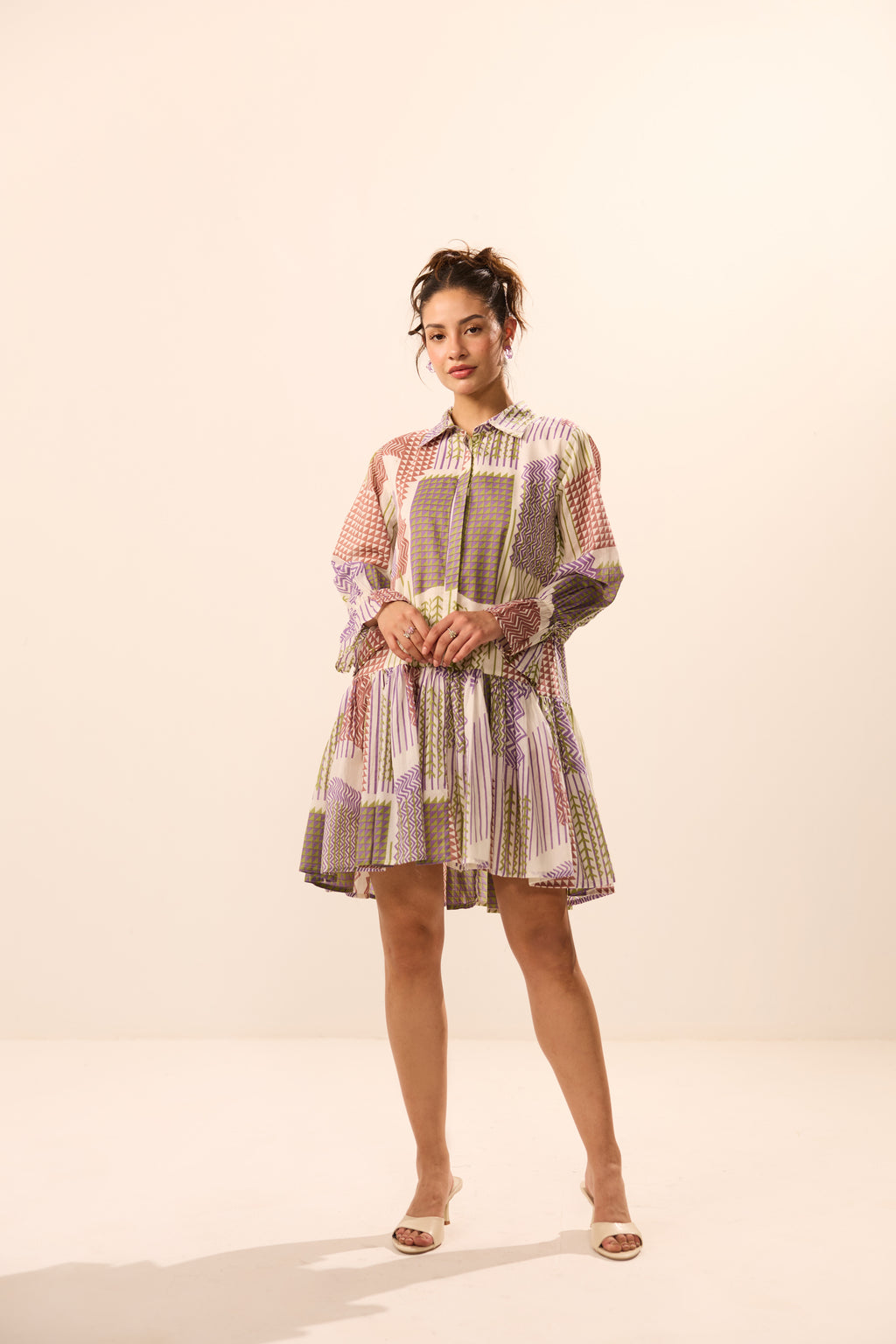 Petra Collar Flared Geometric Mini Dress