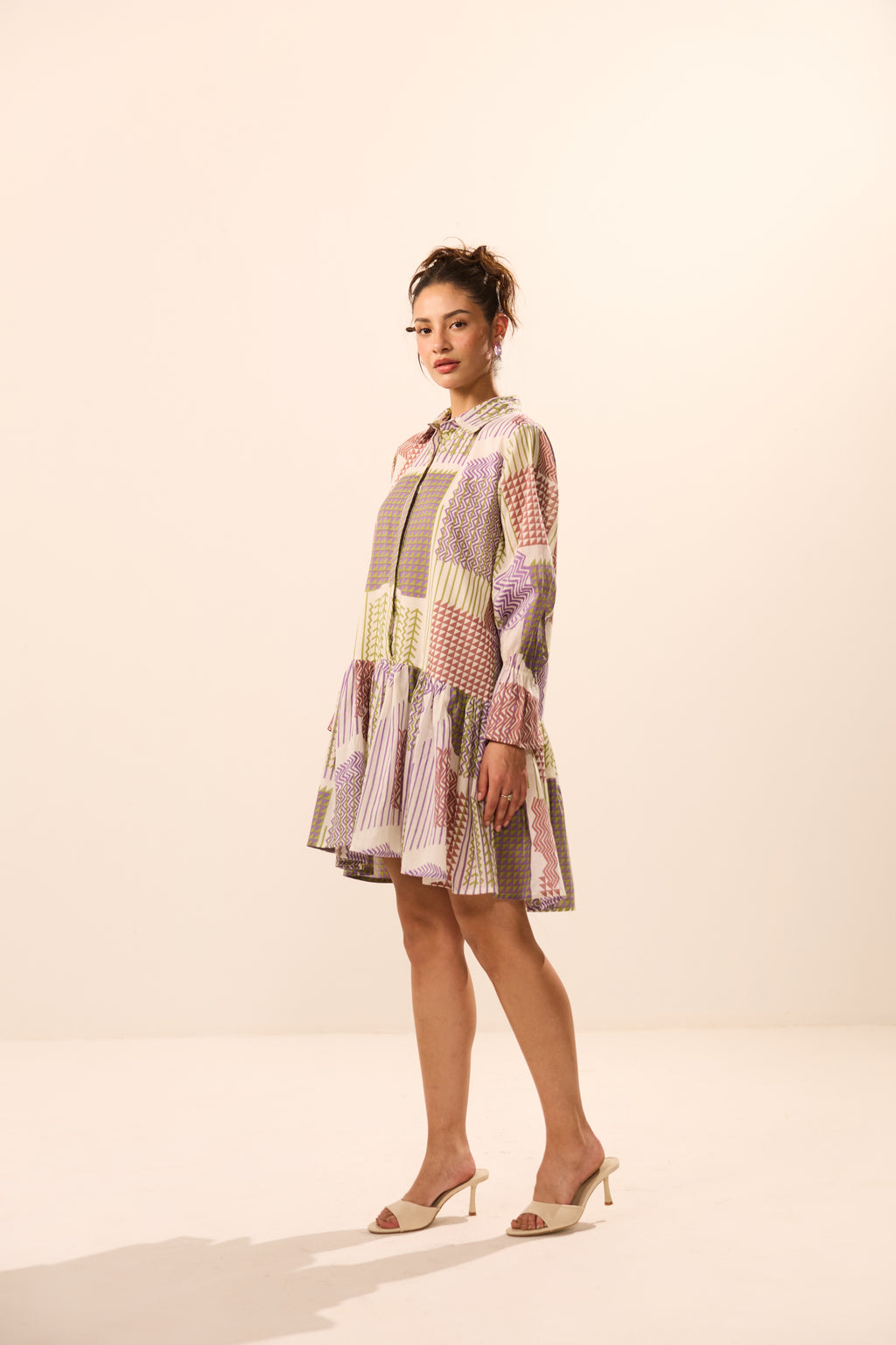 Petra Collar Flared Geometric Mini Dress