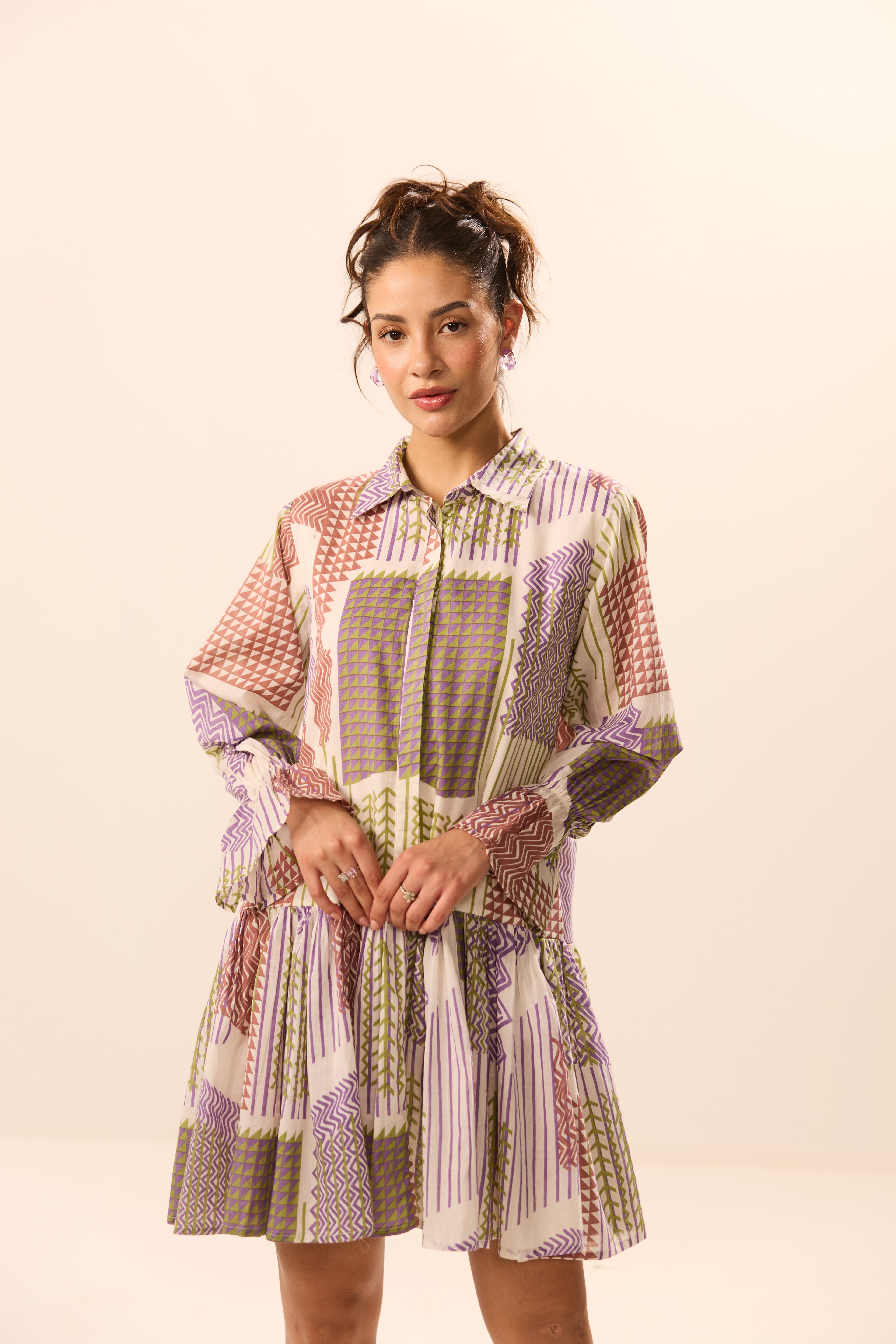 Petra Collar Flared Geometric Mini Dress