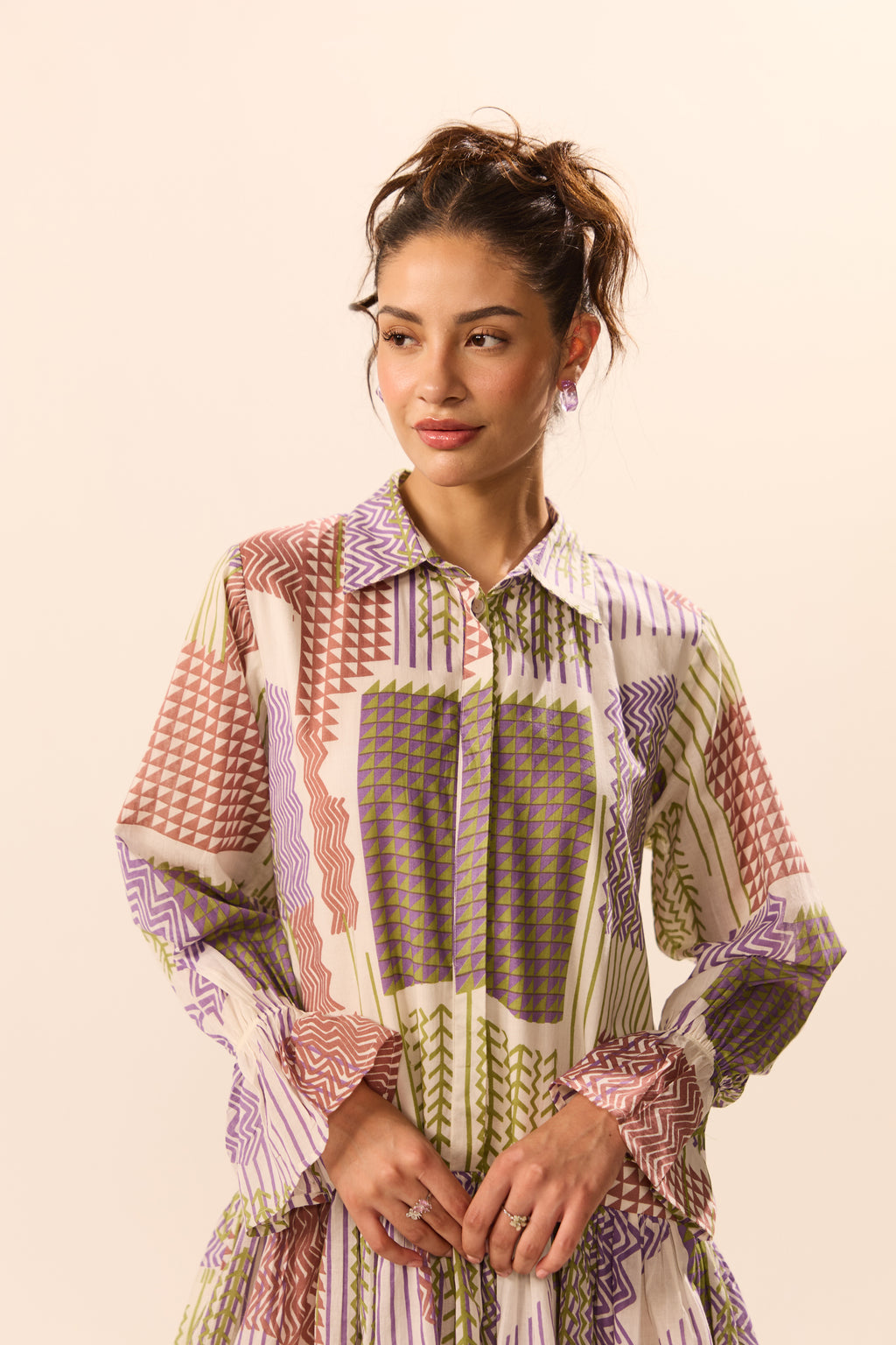 Petra Collar Flared Geometric Mini Dress