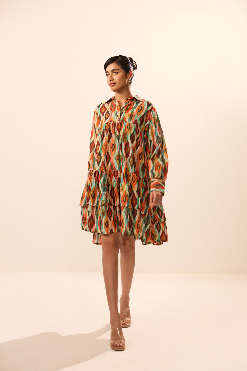 Julia Collar Double Tier Ikat Mini Dress