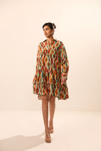 Julia Collar Double Tier Ikat Mini Dress