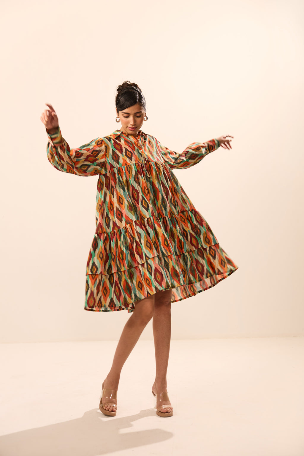 Julia Collar Double Tier Ikat Mini Dress