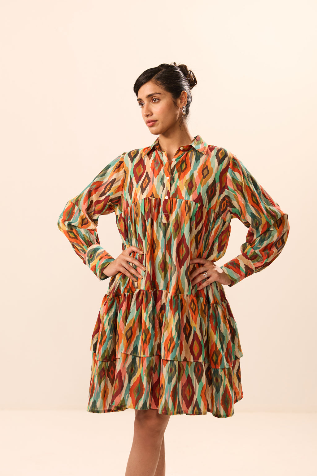 Julia Collar Double Tier Ikat Mini Dress
