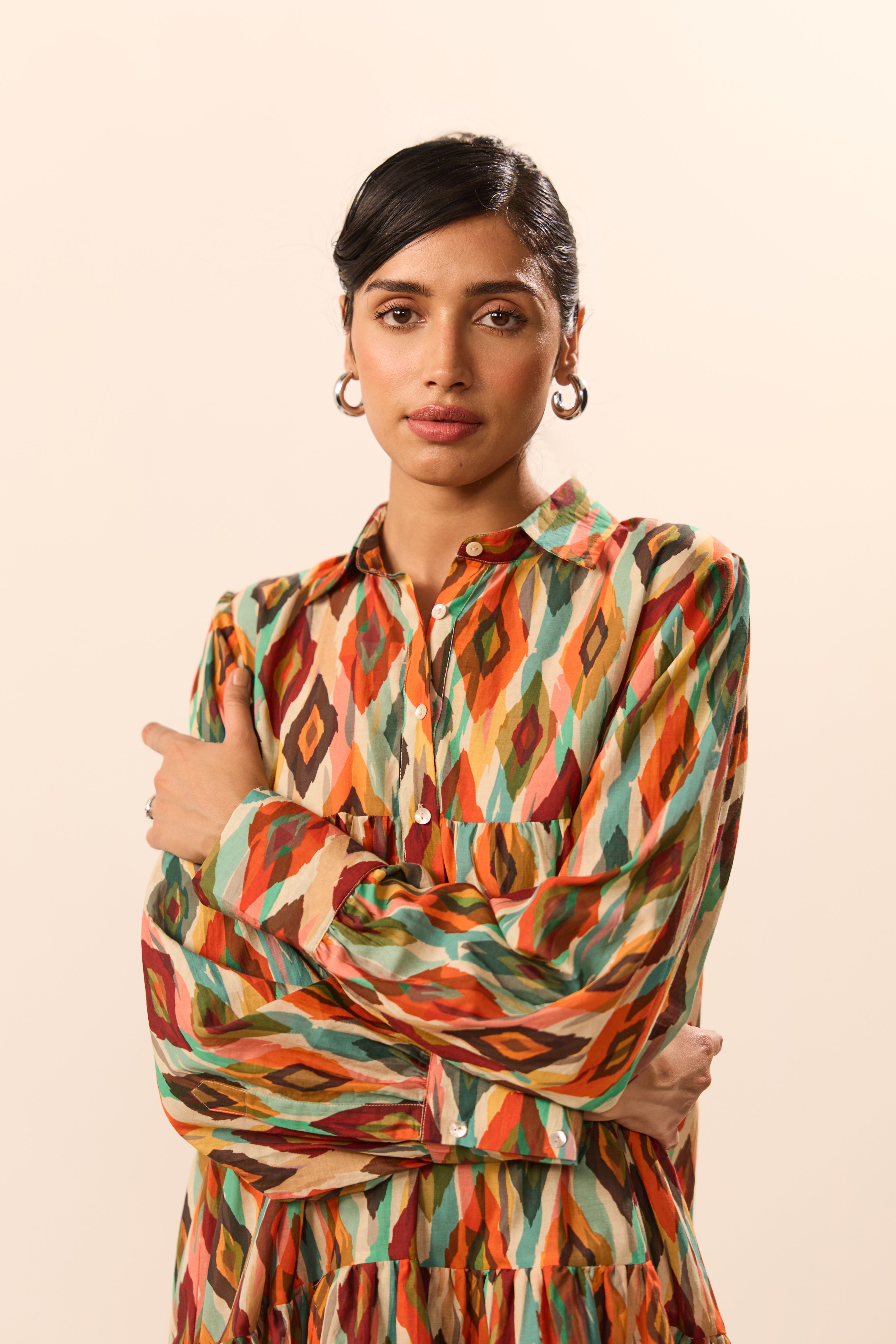 Julia Collar Double Tier Ikat Mini Dress