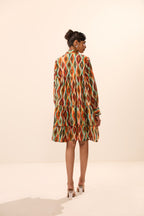 Julia Collar Double Tier Ikat Mini Dress