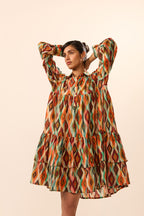 Julia Collar Double Tier Ikat Mini Dress