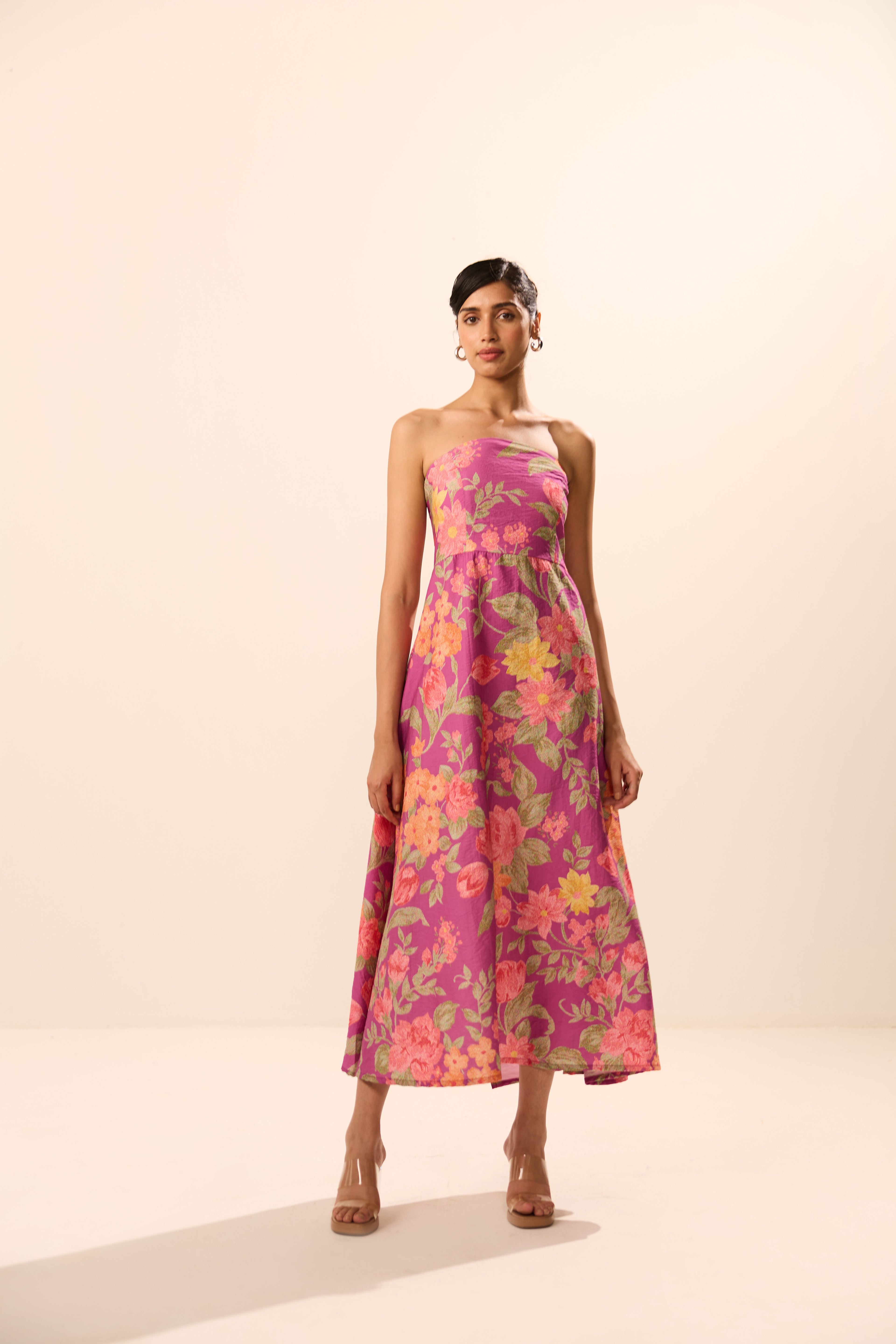 Miranda Purple Floral Off Shoulder Dress
