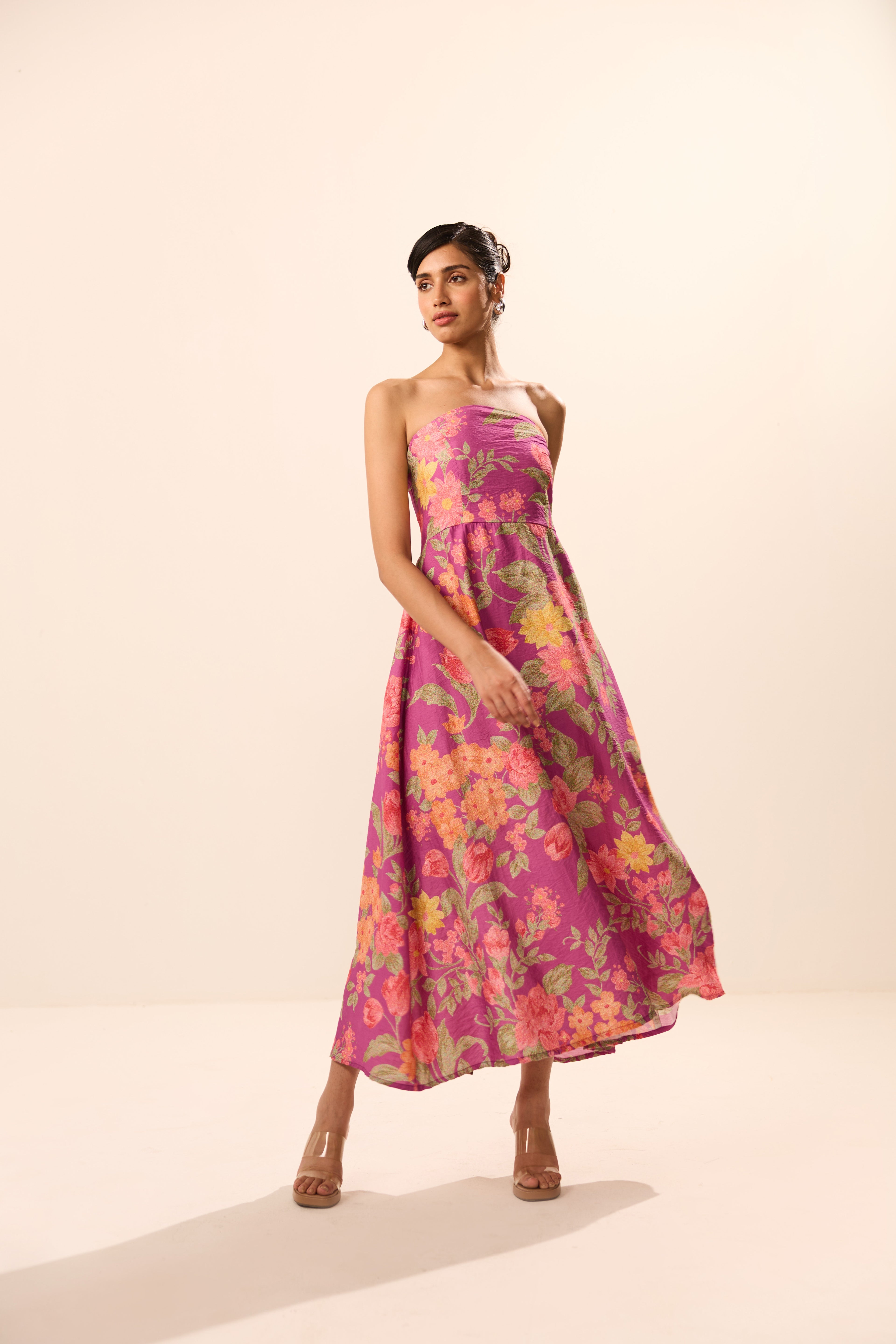 Miranda Purple Floral Off Shoulder Dress