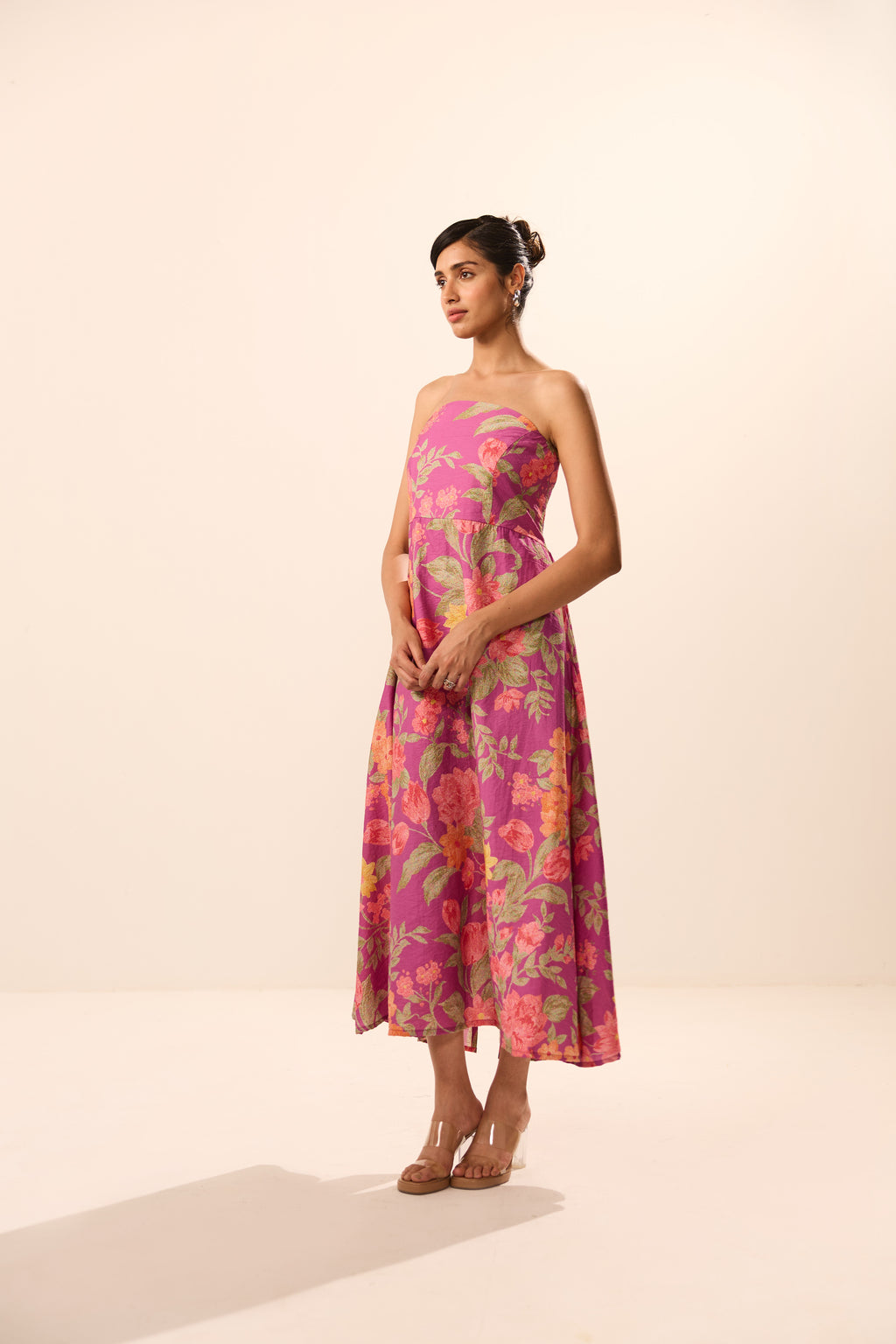 Miranda Purple Floral Off Shoulder Dress