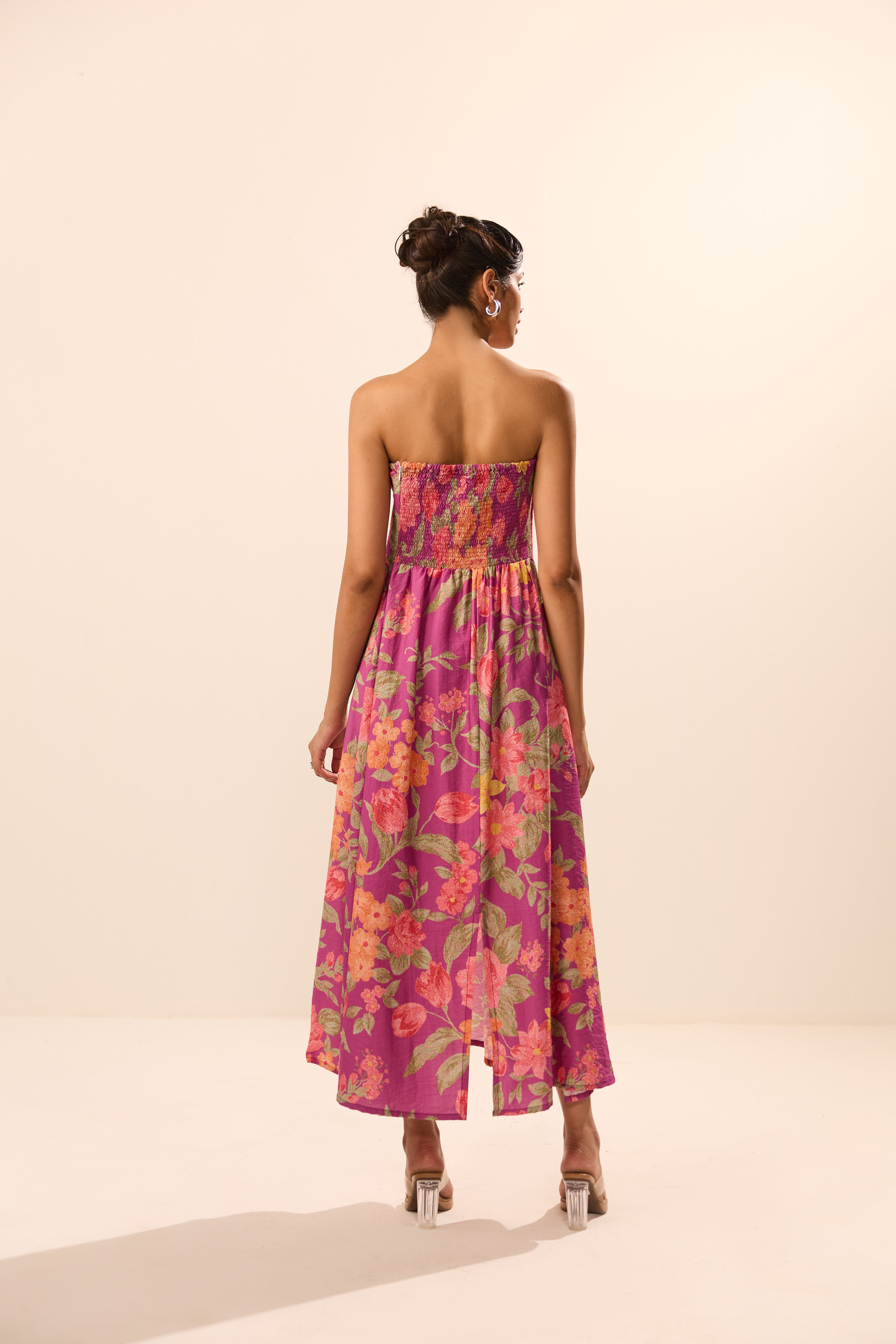 Miranda Purple Floral Off Shoulder Dress