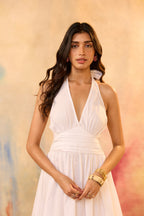 Iris White Halter Tie Knot Dress