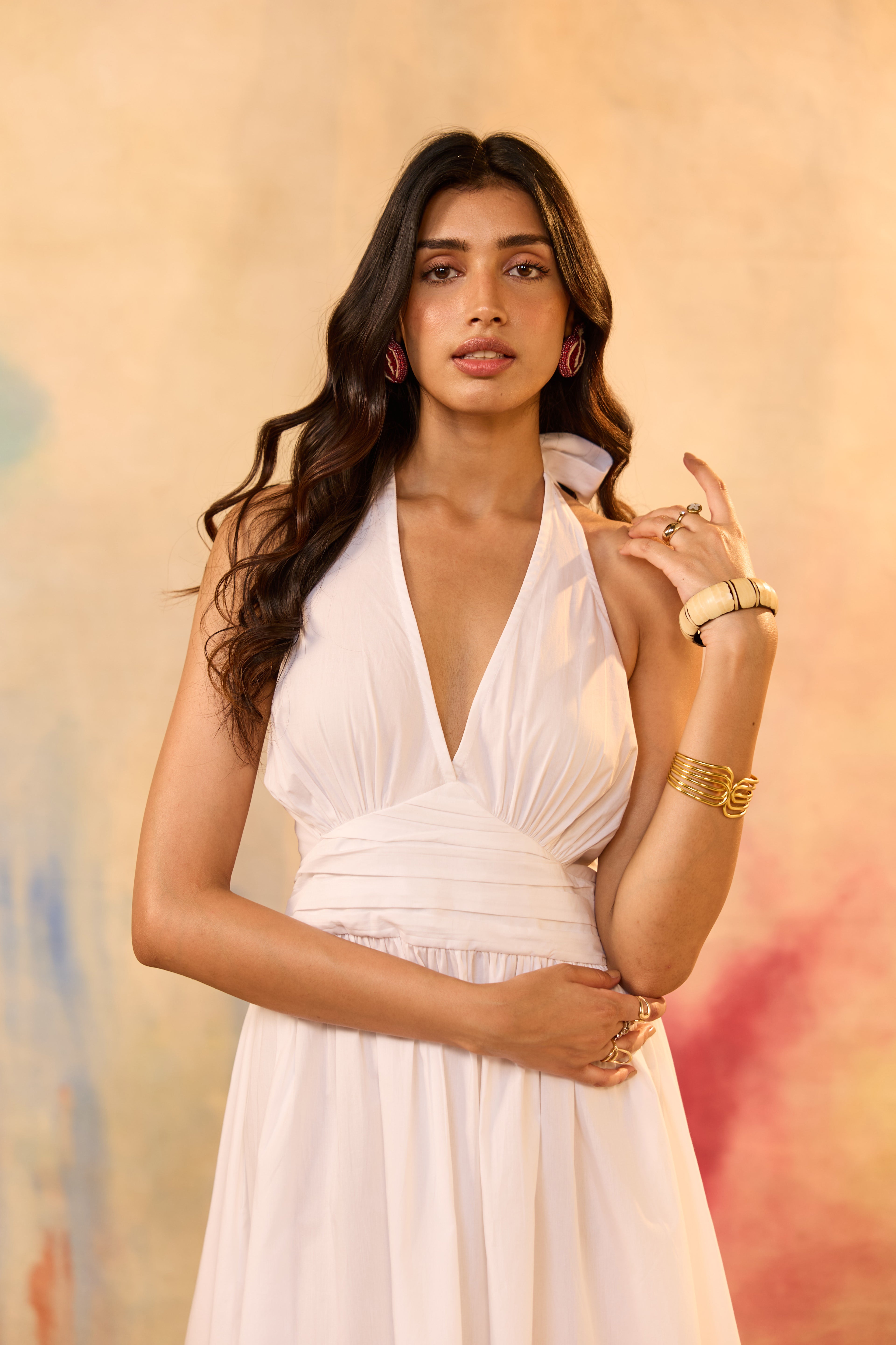 Iris White Halter Tie Knot Dress