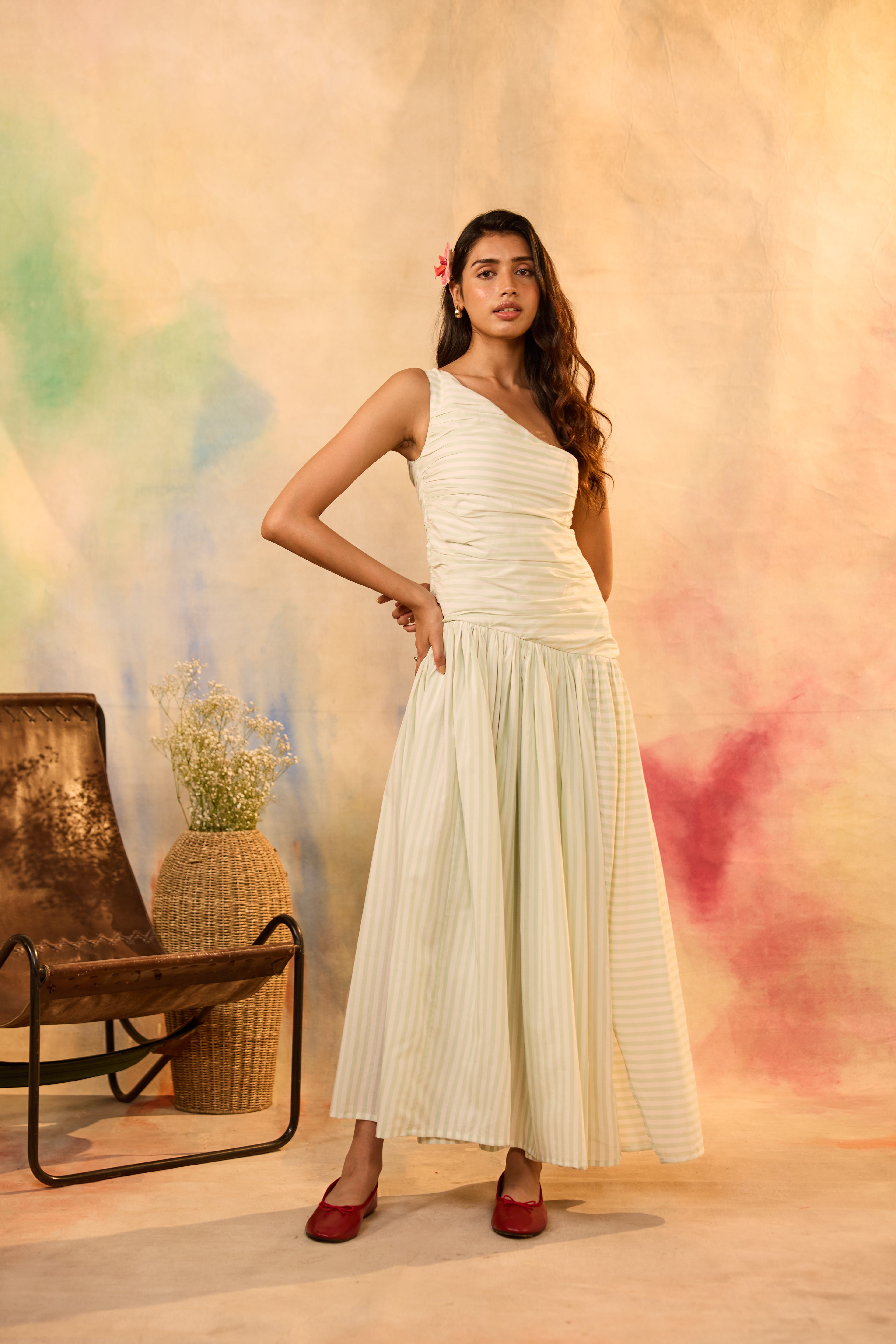 Adleaide Pastel Green Striped Maxi Dress