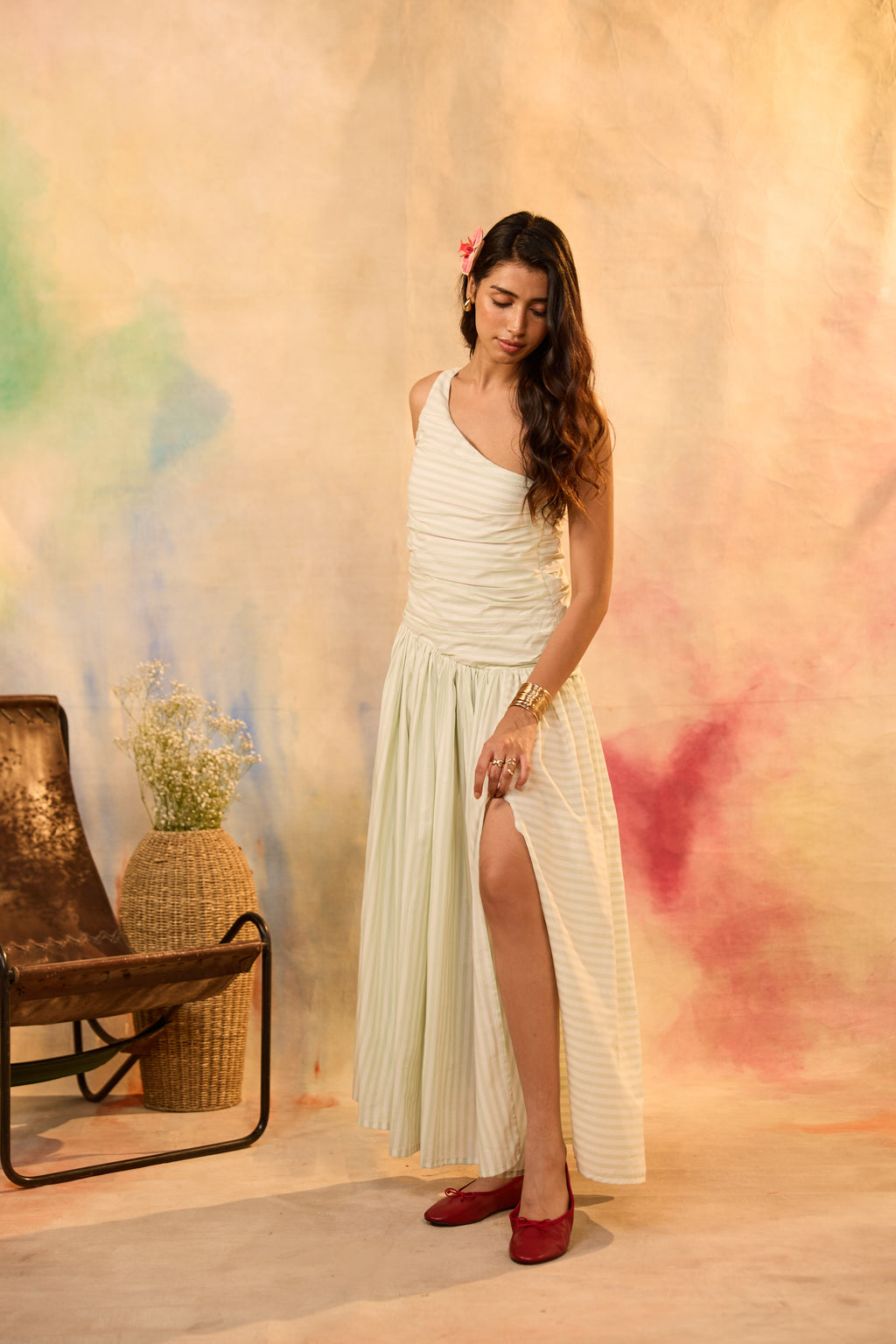 Adleaide Pastel Green Striped Maxi Dress