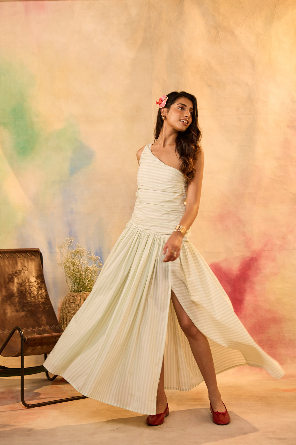 Adleaide Pastel Green Striped Maxi Dress