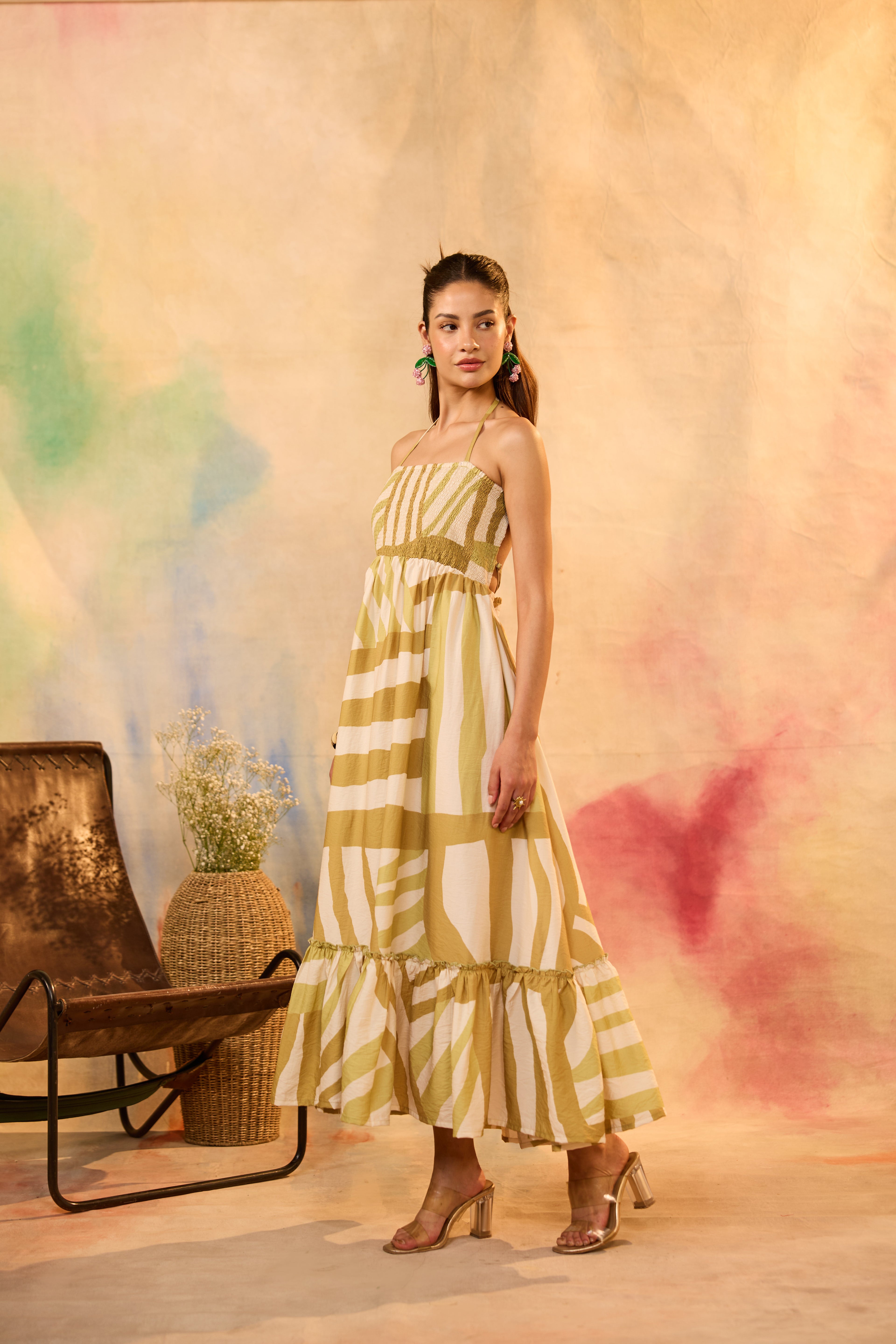 Vesper Stripe Backless Maxi Dress