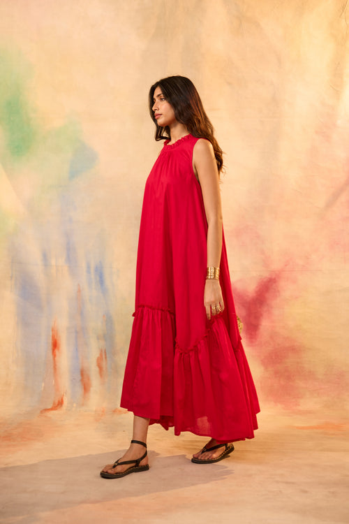 Bonita Fuchsia Sleeveless Tier Maxi Dress